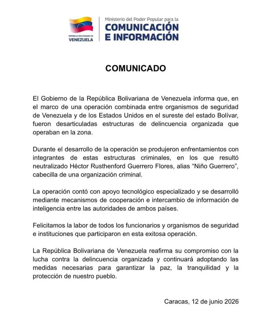 comunicado de venezuela sobre alias guerrero